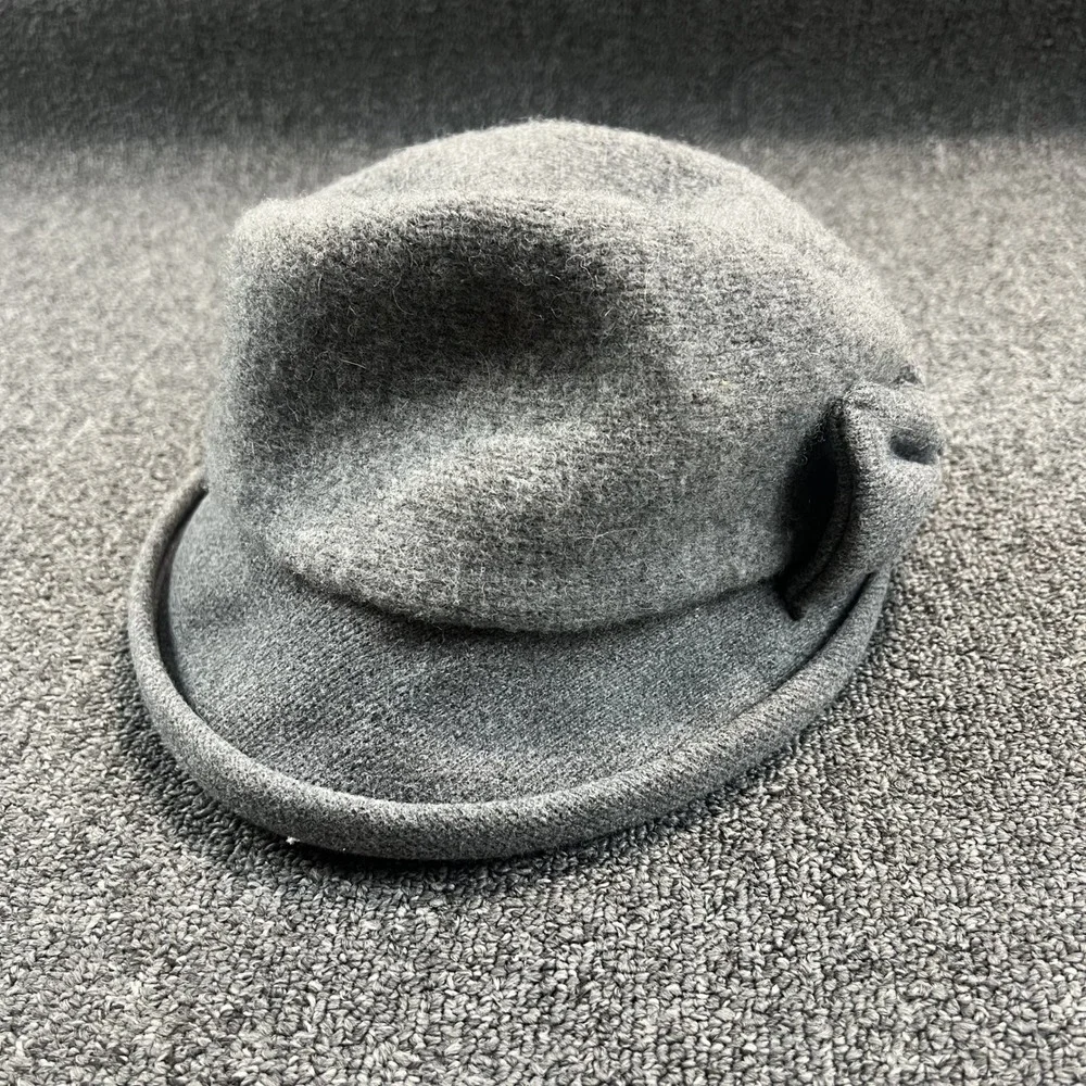 Vintage Aesthetic Grey Wool Blend Bow Cloche Hat One Size Winter Felt Fedora